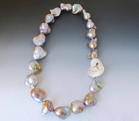 Baroque Pearl Necklace in Natural Pink, Peach, Soft Gray and Buff