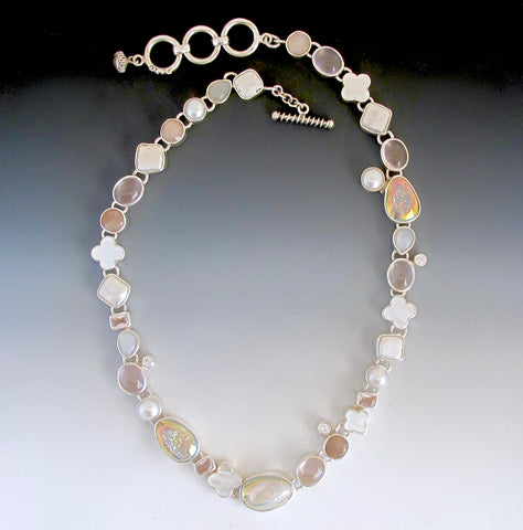 Soft pink and white druse Necklace One of A Kind